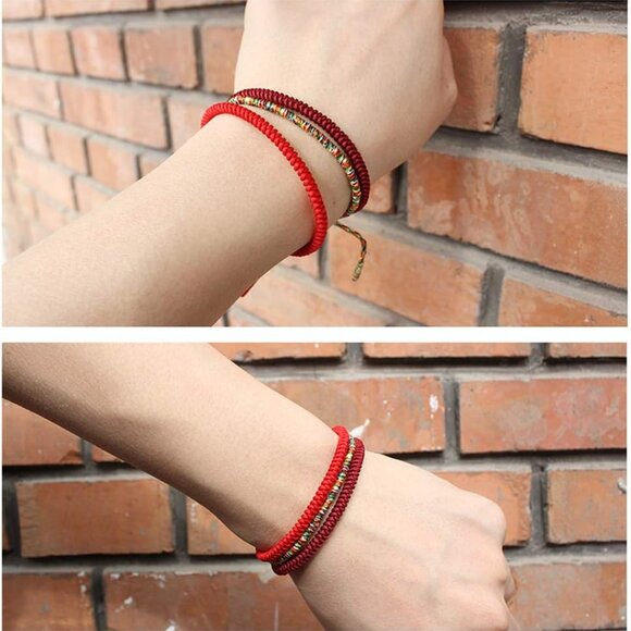 Men Women Chinese Lucky Red String Bracelet Tibetan Buddhist Prayer Handmade Yog - Picture 7 of 8